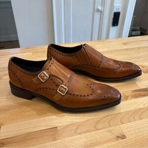 DONALD PLINER Casual Dress Shoe Cognac Brown Monk Strap Buckle Oxford Size 9